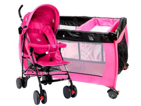 combo corral cuna nun color rosado marca bbjoy   coche paraguas  kinna  umbrella stroller color rosado marca bbjoy Discount